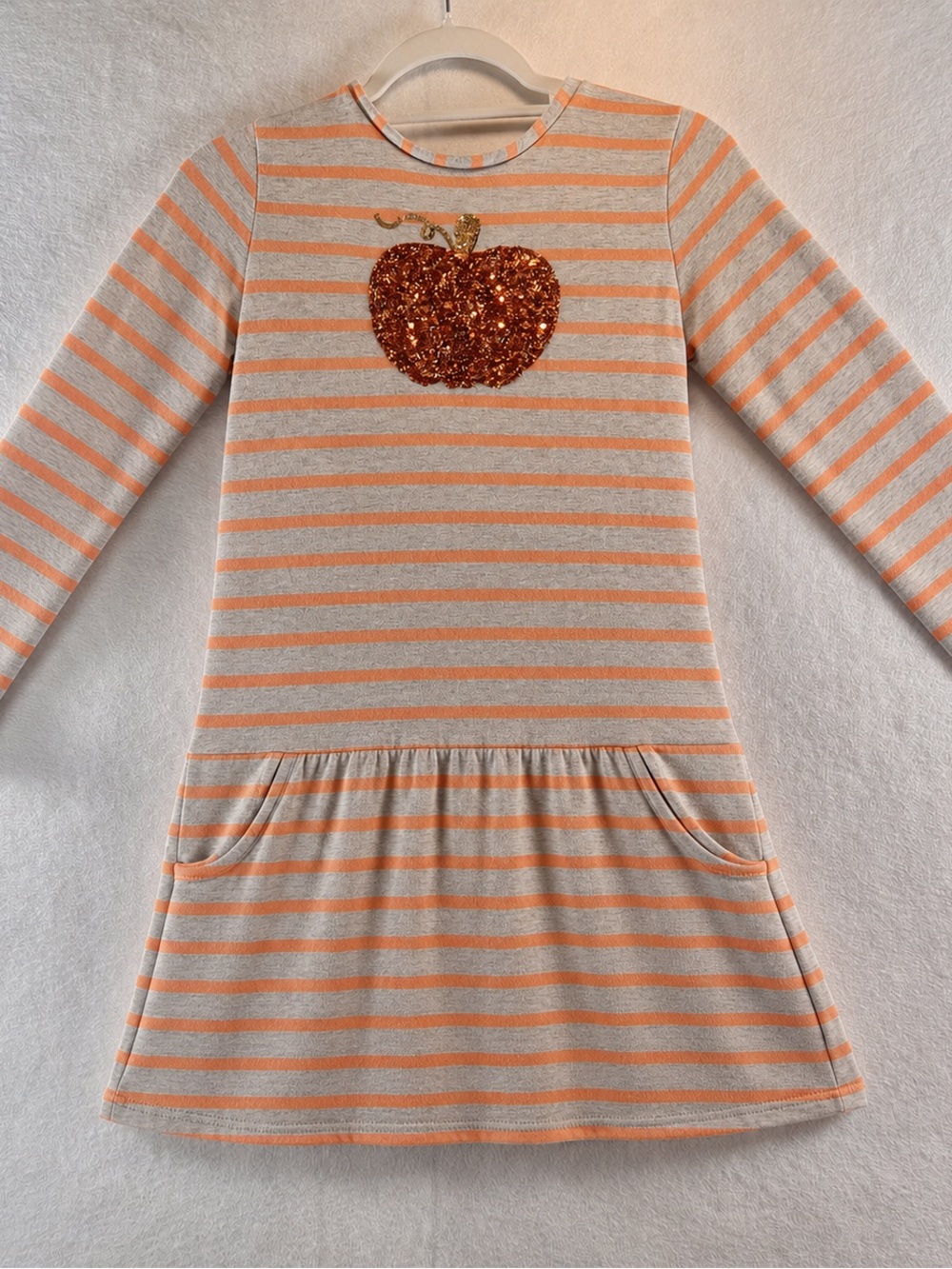 Gymboree Girls Size 14 Sequin Pumpkin Striped Fall Dress